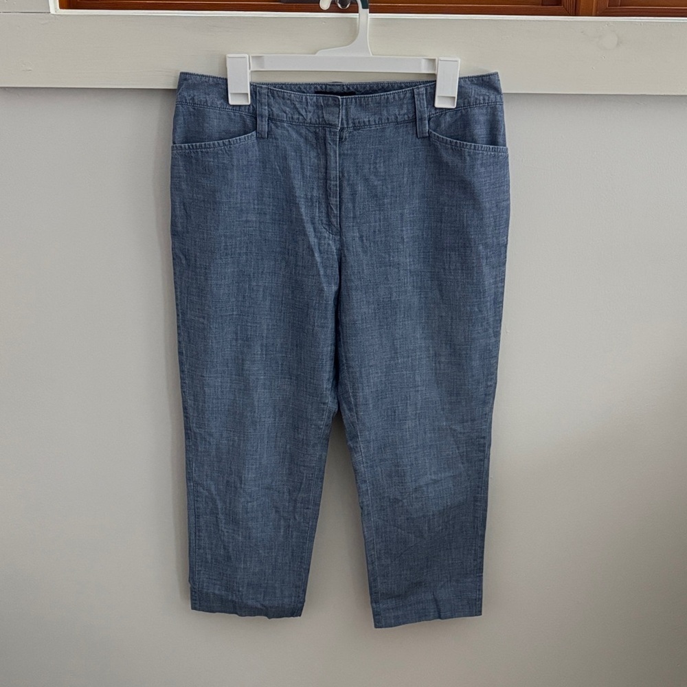 Lands’ End Women’s Chambray Chino Pants Slim Leg Mid Rise Blue Size 10P